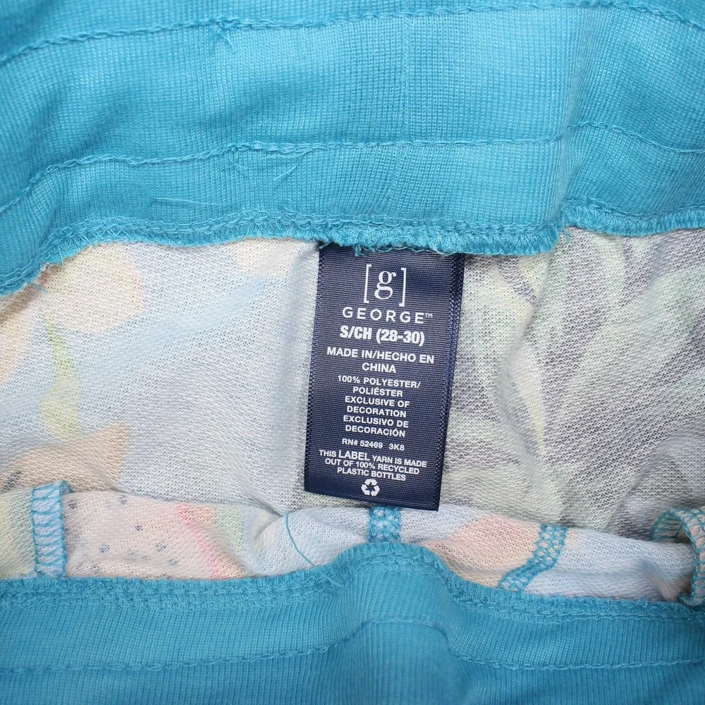 George Mens Tropical Fruit Print Shorts Blue Pineapple Floral Size Small 28-30